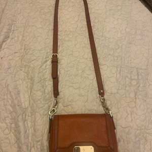 Cole Haan Brown Pebbled Leather Turn-Lock Crossbody Bag